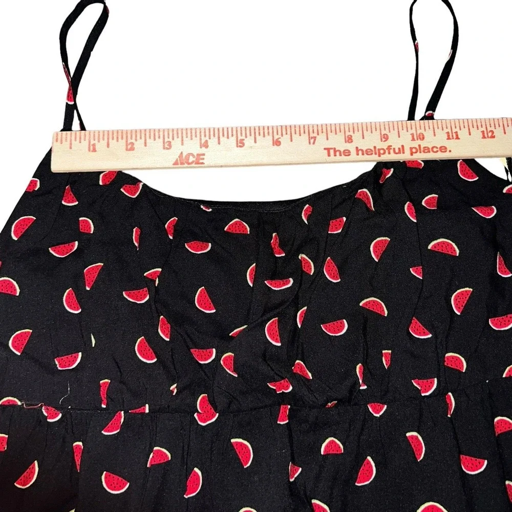 Lily White Watermelon Print Tiered‎ Mini Dress Black Red Smocked Back Adjustable